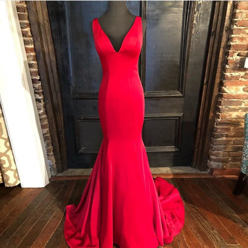 Long Evening Dresses V-neck Mermaid Style Formal Party Dresses Red Black Robe De Soiree Women Formal Party Dresses Sweep Train
Long Evening Dresses V-neck Mermaid Style Formal Party Dresses Red Black Robe De Soiree Women Formal Party Dresses Sweep Train