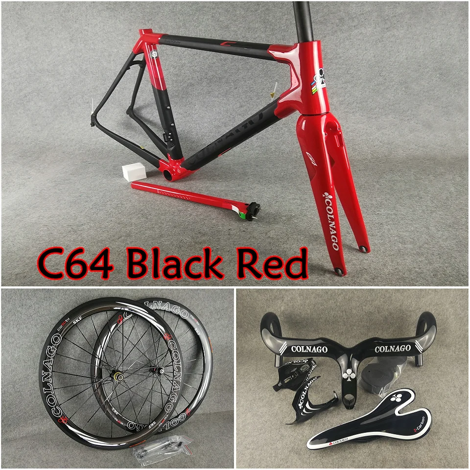 UD Matte-Glossy Black Red Colnago C64 carbon road frame+Handlebar+Saddle+Bottle cages+50mm carbon wheelset Novatec A271 hubs
UD Matte-Glossy Black Red Colnago C64 carbon road frame+Handlebar+Saddle+Bottle cages+50mm carbon wheelset Novatec A271 hubs