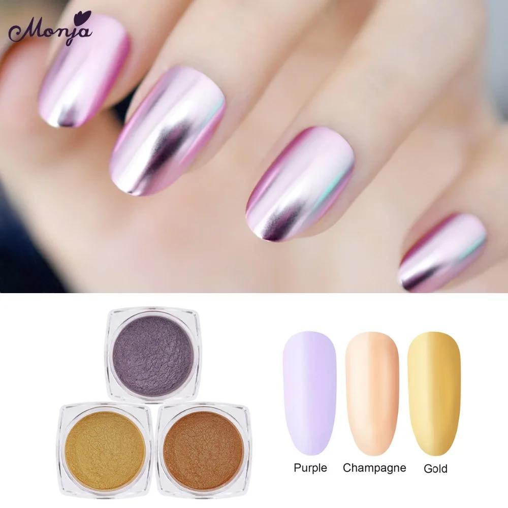 Monja 3 Color Nail Art Metal Chrome Mirror Effect Powder Gold Purple Champagne Glitter Pigment Dust Powder with Sponge Brush
Monja 3 Color Nail Art Metal Chrome Mirror Effect Powder Gold Purple Champagne Glitter Pigment Dust Powder with Sponge Brush