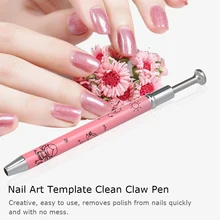 Modèle d'art d'ongle propre stylo à griffes estampage plaques économiseur de coton outil de nettoyage en métal vernis Gel UV dissolvant manucure(China)