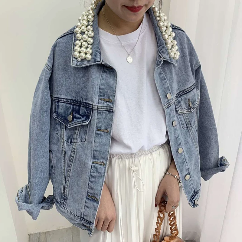 Beading collar denim jacket coat women casual loose denim jackets outwear oversize
Beading collar denim jacket coat women casual loose denim jackets outwear oversize