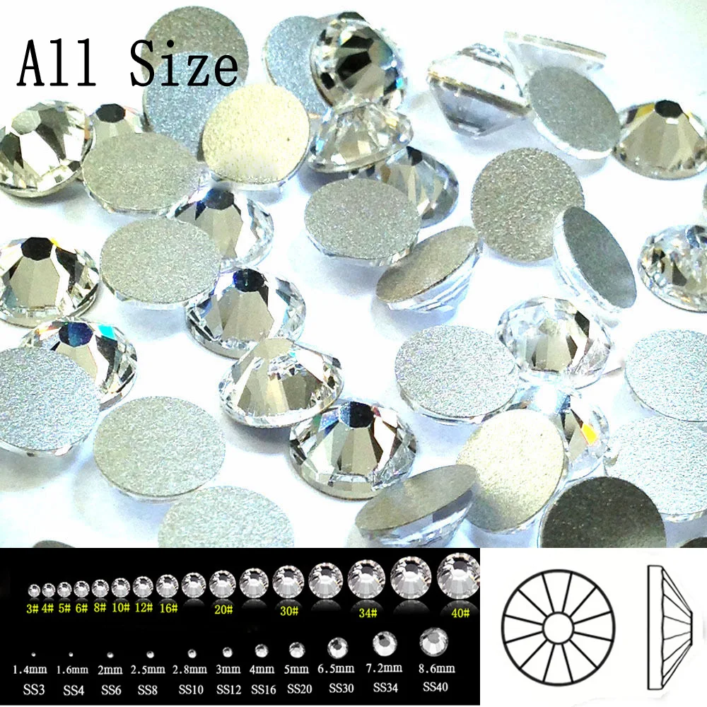 

2058NoHF SS3-SS50 All Sizes Crystal Non Hotfix Flatback Glitter Nail Rhinestones Nails Accessories Nail Art Decorations Strass