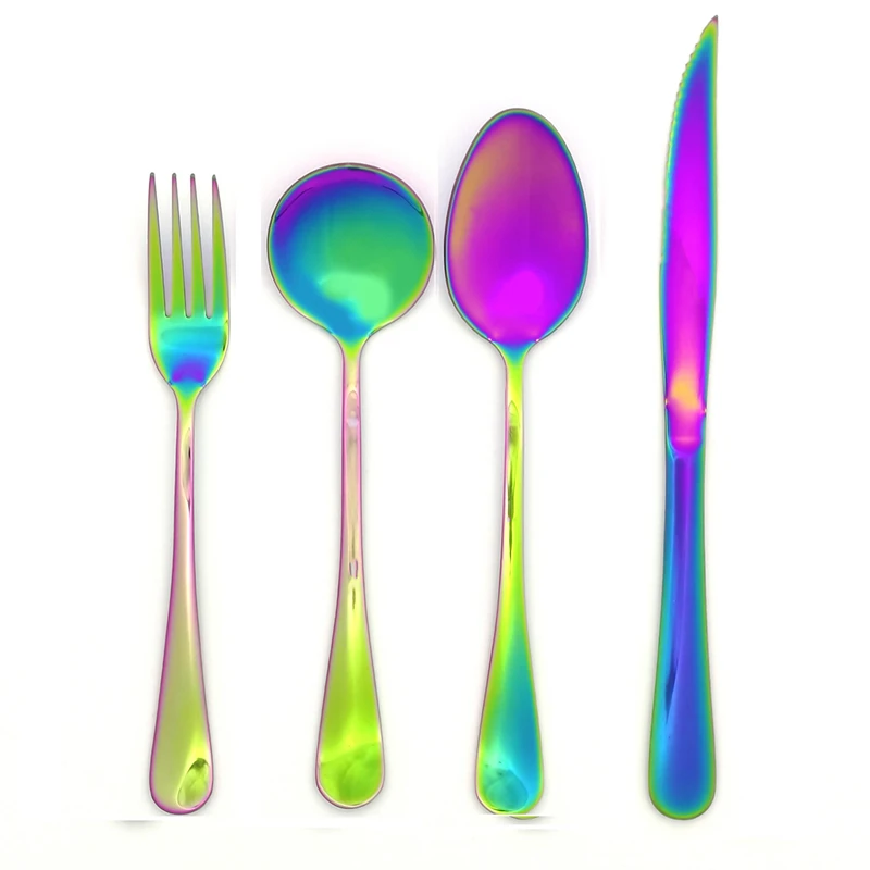 Stainless Steel Colorful Dinnerware Set Rainbow Color Dinner Steak Knife Christmas Fork Fancy Scoop Western Tableware 4pcs/set
Stainless Steel Colorful Dinnerware Set Rainbow Color Dinner Steak Knife Christmas Fork Fancy Scoop Western Tableware 4pcs/set