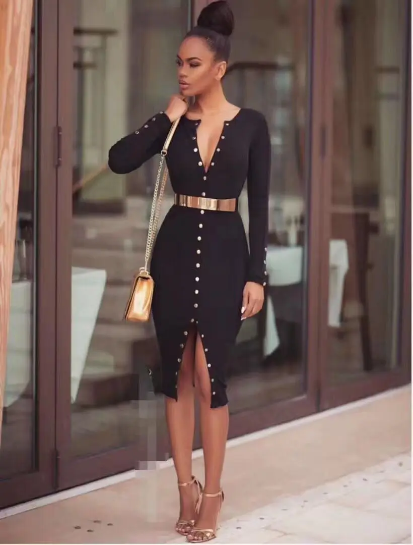 Black and Nude Color Ladies HL Bandage Dress Long Sleeve Sexy Bodycon Knee Length Dress Club Night Dress 
Black and Nude Color Ladies HL Bandage Dress Long Sleeve Sexy Bodycon Knee Length Dress Club Night Dress