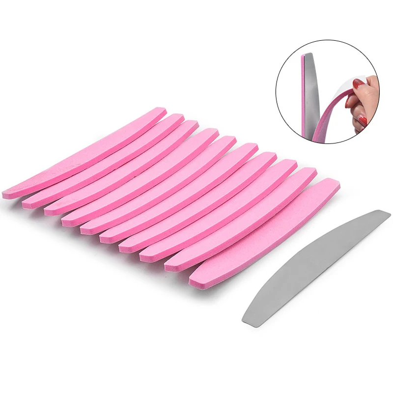 

10pcs Sandpaper Replacement Nail File With Metal Plate Pink Double-sided UV GEL Nail Polish Sanding Buffer Strips Manicure Tools