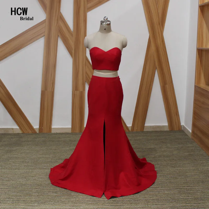 Sexy Red Long Prom Dresses Strapless Front Slit Crop Top 2 Piece Prom Dress 2017 Simple Cheap Mermaid Arabic Party Gowns
Sexy Red Long Prom Dresses Strapless Front Slit Crop Top 2 Piece Prom Dress 2017 Simple Cheap Mermaid Arabic Party Gowns