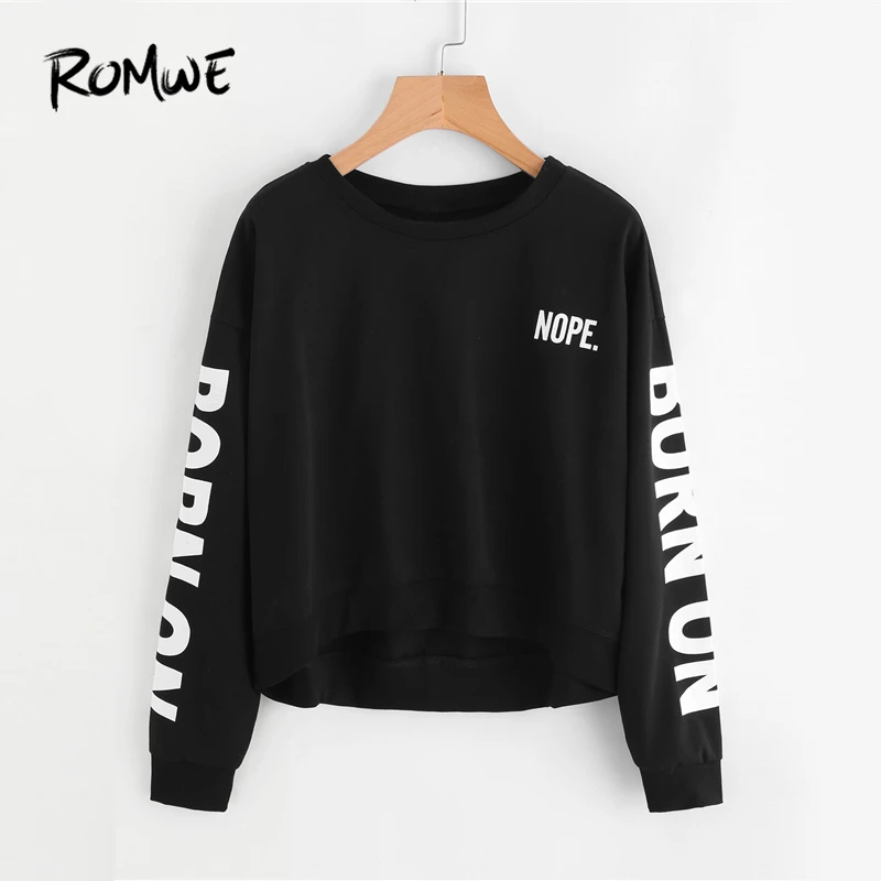 ROMWE Black Letter Print Sweatshirt Women Clothes Autumn Womens Fashion Clothing Casual Spring Female Sweatshirts Pullover
ROMWE Black Letter Print Sweatshirt Women Clothes Autumn Womens Fashion Clothing Casual Spring Female Sweatshirts Pullover