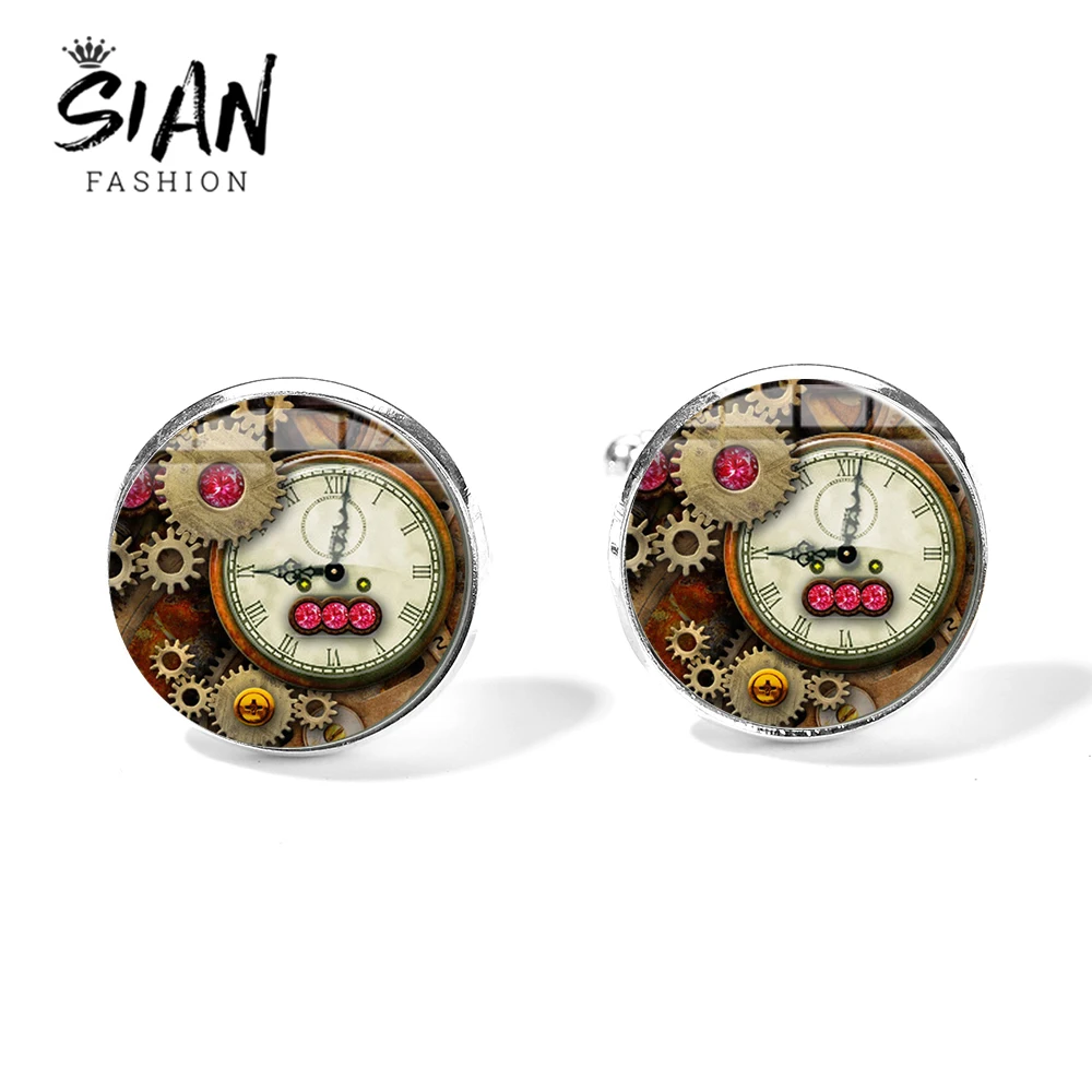 SIAN Creative Clock Movement Cufflinks Steampunk Watch Mechanism 3D Printed Glass Gem Cuff Link Suit Shirt Sleeve Button Gemelos
SIAN Creative Clock Movement Cufflinks Steampunk Watch Mechanism 3D Printed Glass Gem Cuff Link Suit Shirt Sleeve Button Gemelos