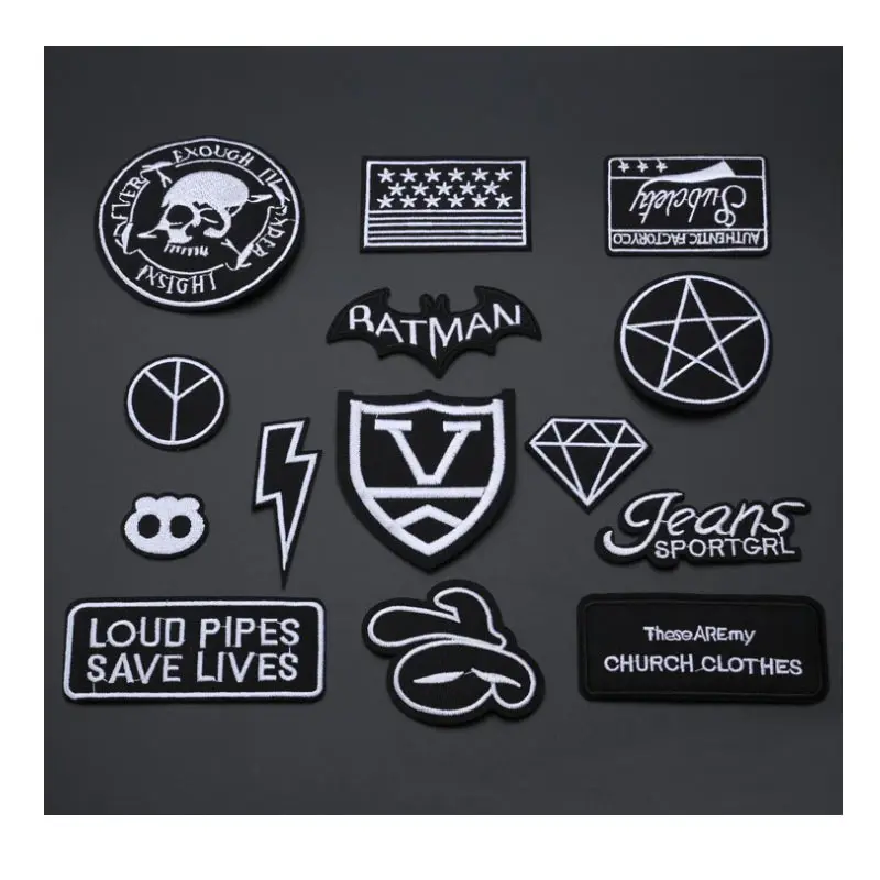 1PC Patches For Clothing Embroidery Black White Badge Ratman/Diamond/Peace/Lightning Patches For Apparel Bags DIY Accessories
1PC Patches For Clothing Embroidery Black White Badge Ratman/Diamond/Peace/Lightning Patches For Apparel Bags DIY Accessories