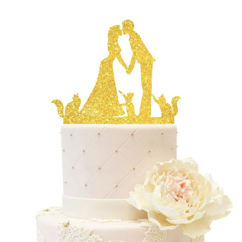 Свадебный торт для жениха и невесты Топпер с 3 кошками блестящая помолвка юбилей