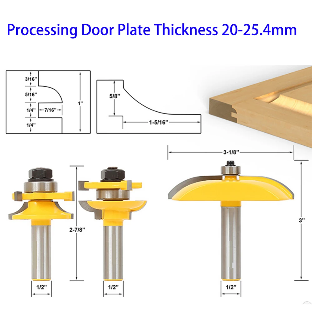 3pcs 1/2 Inch Shank Two Flute Raised Panel Cabinet Door Router Bit Set Wood Cutter Carbide Shank Mill Woodworking Trimming
3pcs 1/2 Inch Shank Two Flute Raised Panel Cabinet Door Router Bit Set Wood Cutter Carbide Shank Mill Woodworking Trimming