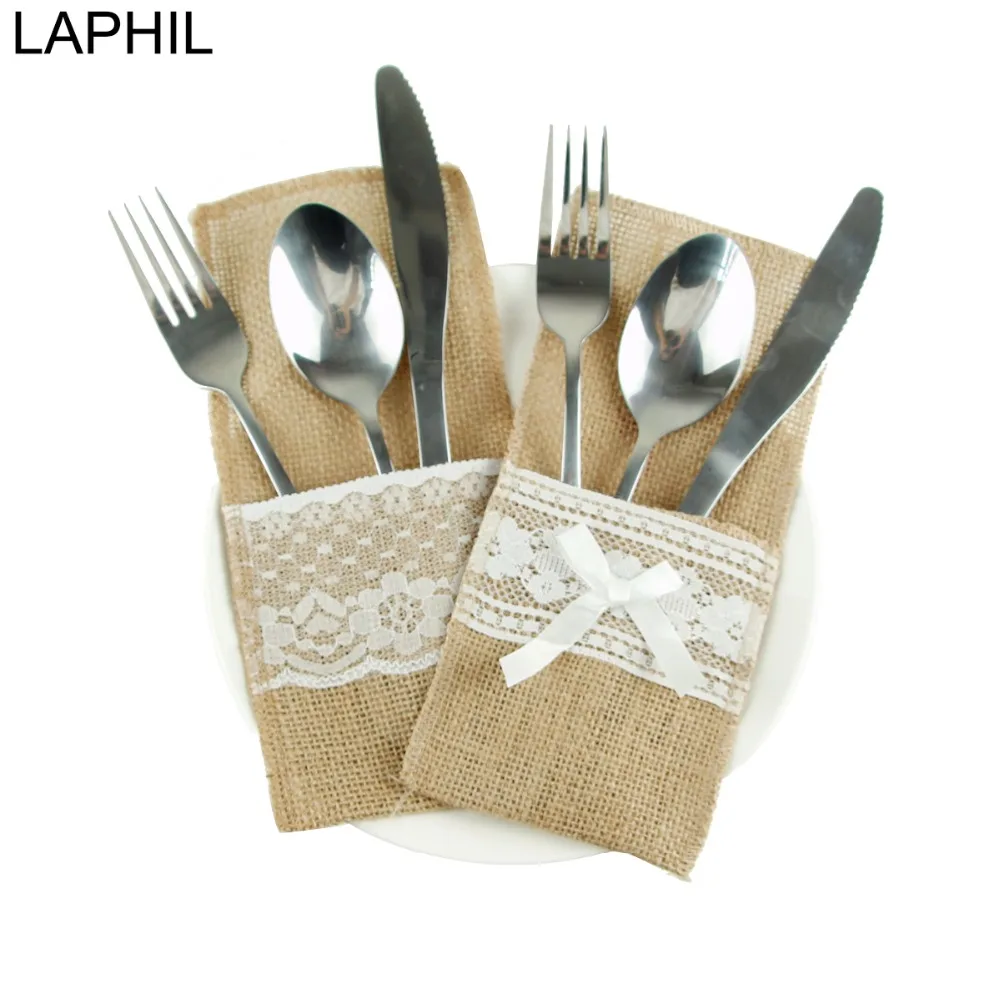 LAPHIL 4pcs Burlap Lace Cutlery Bag Rustic Wedding Table Decoration Tableware Hessian Jute Holder Bag Birthday Party Supplies
LAPHIL 4pcs Burlap Lace Cutlery Bag Rustic Wedding Table Decoration Tableware Hessian Jute Holder Bag Birthday Party Supplies