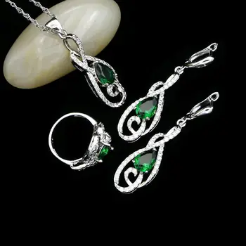925 Sterling Silver Bridal Jewelry Sets For Women Natura Green CZ White Crystal Earrings/Pendant/Necklace/Ring
925 Sterling Silver Bridal Jewelry Sets For Women Natura Green CZ White Crystal Earrings/Pendant/Necklace/Ring
