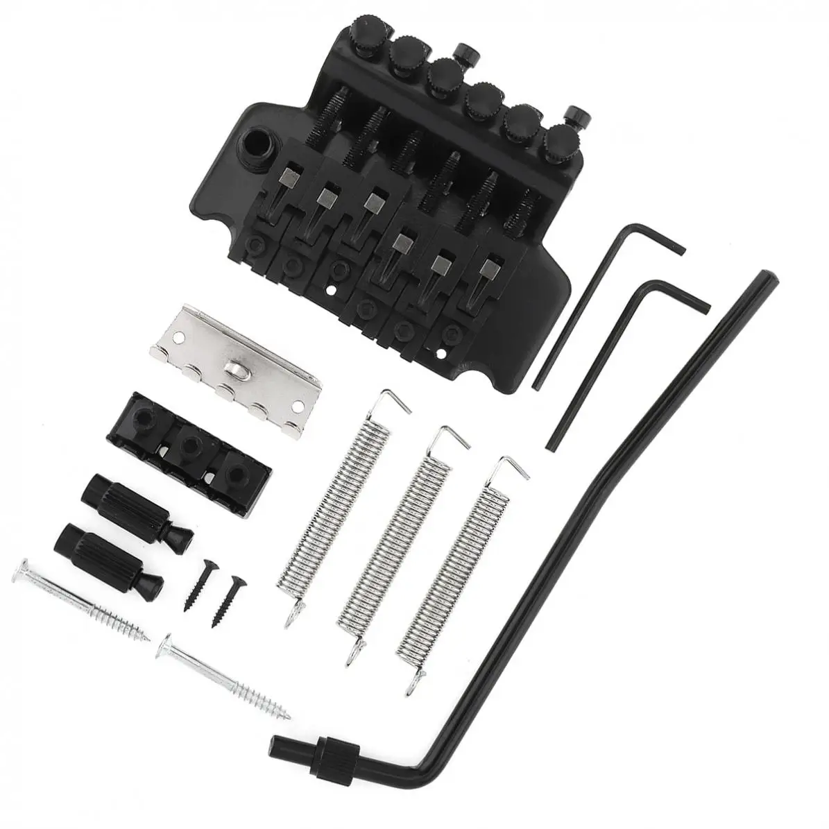 6 String Double Roll Tailpiece Saddle Tremolo Bridge System Silver / Black Optional
6 String Double Roll Tailpiece Saddle Tremolo Bridge System Silver / Black Optional