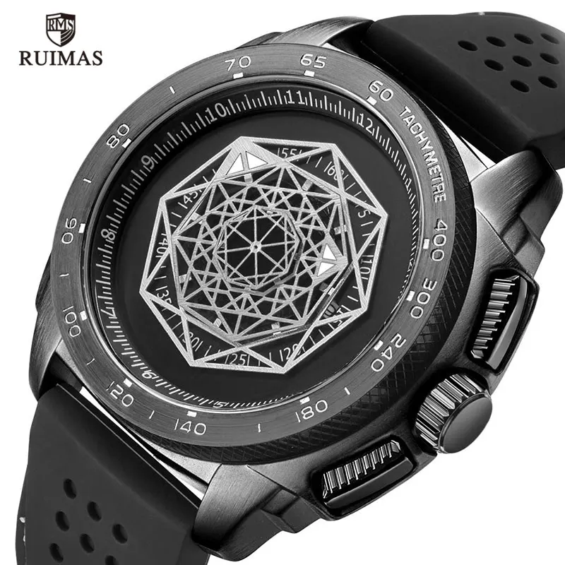 

RUIMAS Silicone Sports Watches Men Fashion Causal Wristwatch Relogios Masculino Man Clock Luxury Army Quartz Watch 554 Black