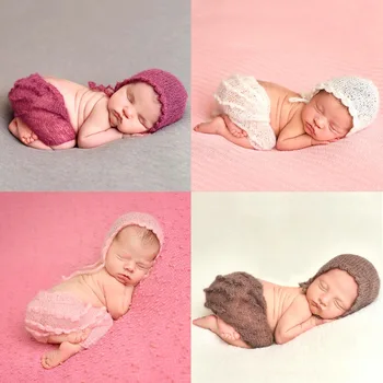 

New born props baby photography mohair knit outfit newborn photo prop toddler beanie infant picture fotografie accessories shoot