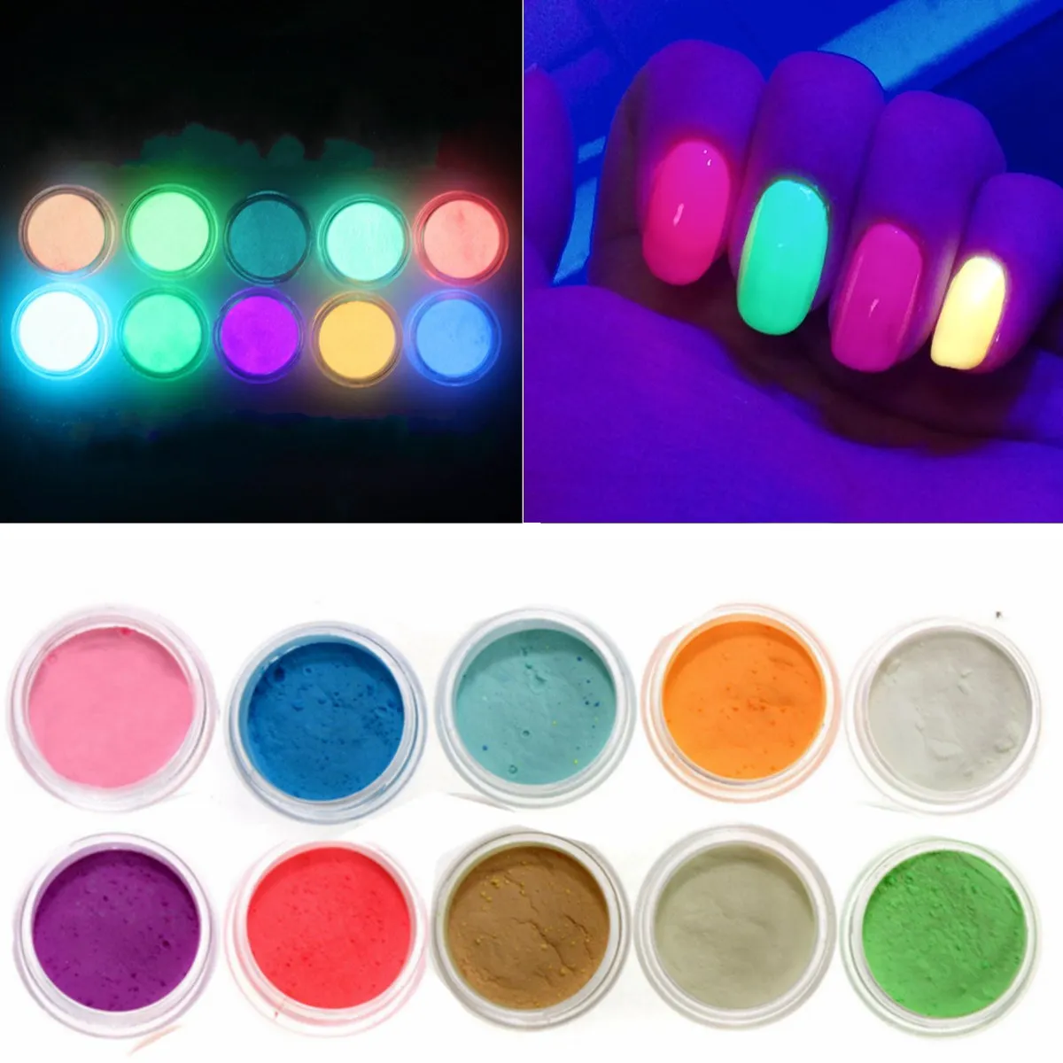 10Colors Neon Acrylic Nail Art Fluorescent Luminescent Glitter Tip Powder Sand Glow In Dark 3D Salon Nails DIY Design Decoration
10Colors Neon Acrylic Nail Art Fluorescent Luminescent Glitter Tip Powder Sand Glow In Dark 3D Salon Nails DIY Design Decoration