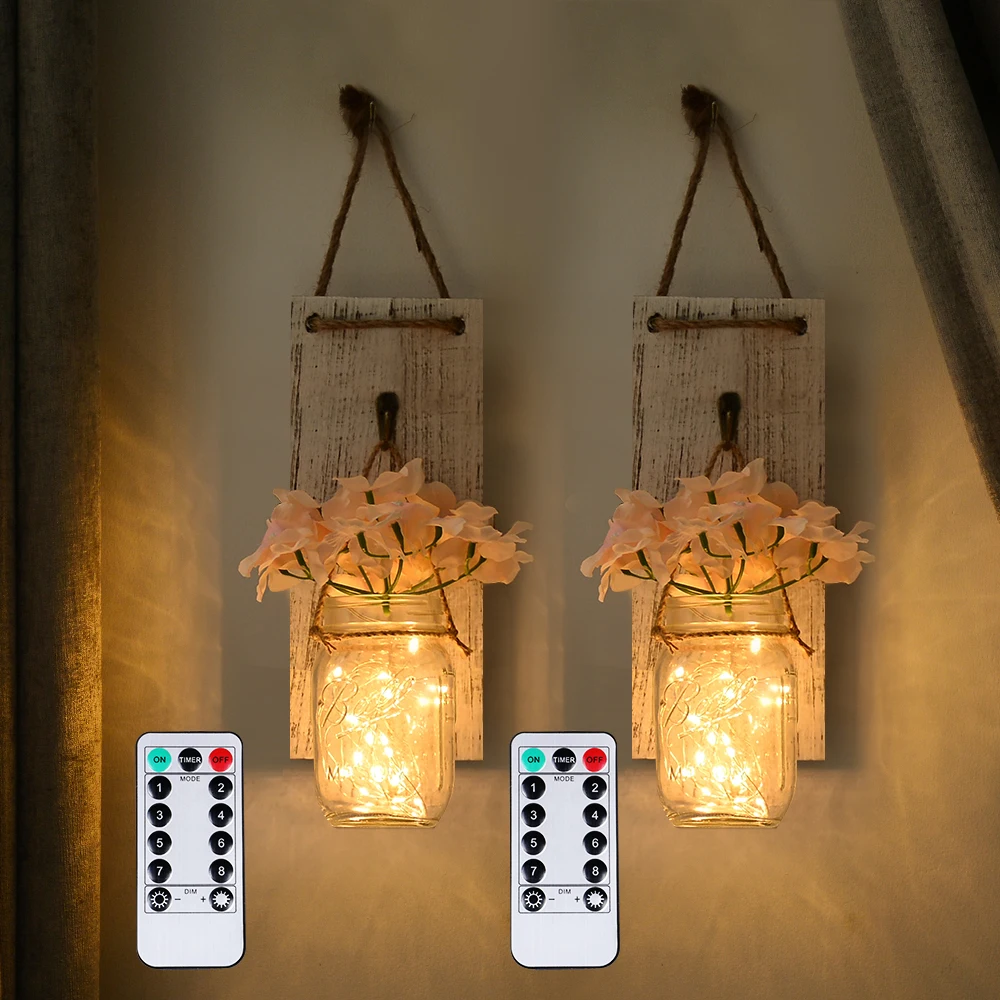 2Pcs Mason Jar Sconce Rustic Wall Decor with Fairy Lights Hanging Wall Art for Indoor & Outdoor FARM Garden Yard Home Decor
2Pcs Mason Jar Sconce Rustic Wall Decor with Fairy Lights Hanging Wall Art for Indoor & Outdoor FARM Garden Yard Home Decor