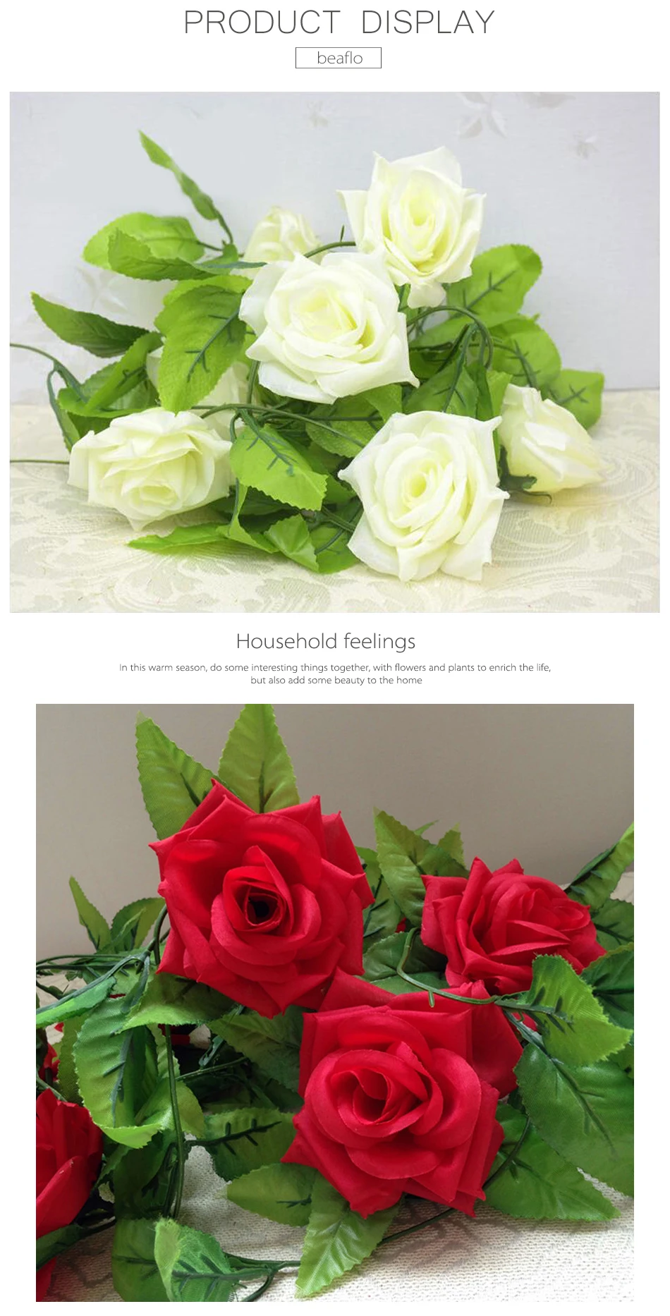 Generic 2.4m Silk Artificial Roses Flowers Rattan String Vine With