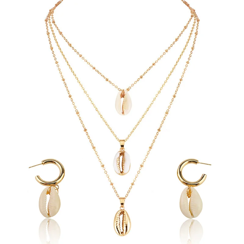 New Shell Pendant Jewelry Sets For Women Gold Color 2PC Multilayer Necklace Earrings Set Bohemia Jewellry African Jewelry Set
New Shell Pendant Jewelry Sets For Women Gold Color 2PC Multilayer Necklace Earrings Set Bohemia Jewellry African Jewelry Set