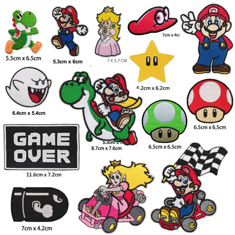 Mario, Luigi, Peach, Yoshi, Mushroom, Ghost, Star, Game Over Set embroidered iron on patch, kids children clothing DIY applique
Mario, Luigi, Peach, Yoshi, Mushroom, Ghost, Star, Game Over Set embroidered iron on patch, kids children clothing DIY applique