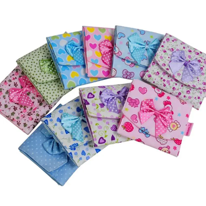 

10.5*10.5cm Cute Women Cloth Menstrual Pads Menstrual Bowknot Cotton Sanitary Towel Napkin Pad Purse Holder Easy Bag Organizer