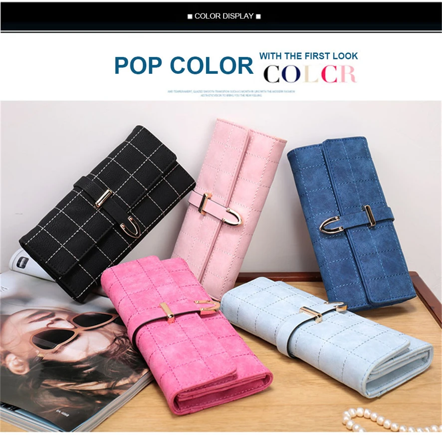 2018 newbrand plaid nubuck leather female wallet