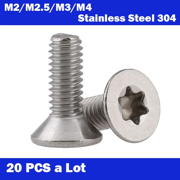 20Pcs M2/M2.5/M3/M4*4-20mm 304 stainless steel six-lobe flat head screw countersunk head screw
20Pcs M2/M2.5/M3/M4*4-20mm 304 stainless steel six-lobe flat head screw countersunk head screw