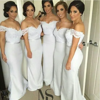 2019 White Bridesmaid Dresses Long Satin V-Neck Appliques With Sleeves Mermaid Women Prom Gown For Wedding Party Dress
2019 White Bridesmaid Dresses Long Satin V-Neck Appliques With Sleeves Mermaid Women Prom Gown For Wedding Party Dress