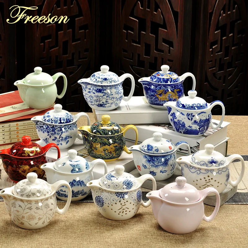 

Retro Chinese Kung Fu Ceramic Teapot with Strainer Handmade Dragon Flower Puer Tea Pot 350ml Porcelain Samovar Kungfu Teaware