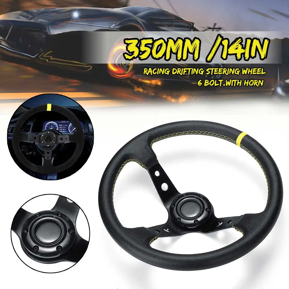 14inch 350mm Deep Corn Drifting Steering Wheel Universal Leather Aluminum Car Racing Steering Wheel Control Auto Accessories
14inch 350mm Deep Corn Drifting Steering Wheel Universal Leather Aluminum Car Racing Steering Wheel Control Auto Accessories