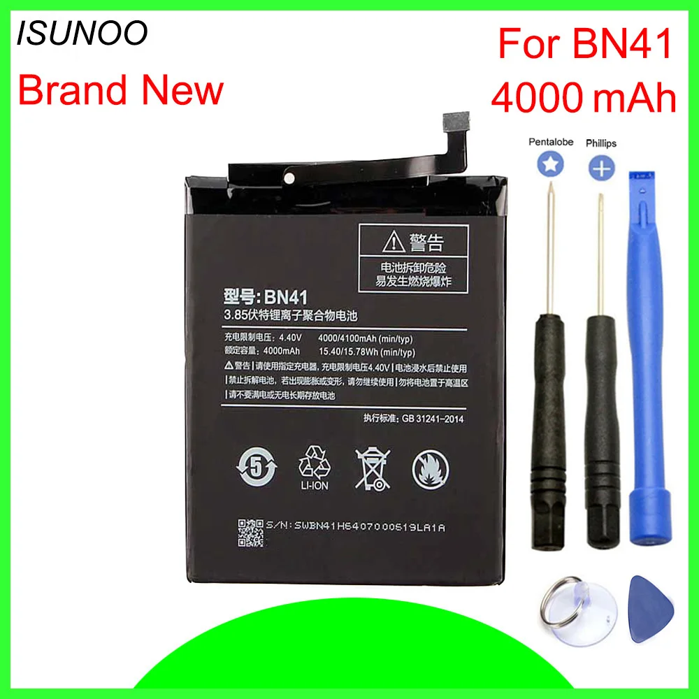 ISUNOO BN41 Battery 4000 mAh Battery Replacement for Xiaomi Redmi Note 4 Battery With Repair Tools
ISUNOO BN41 Battery 4000 mAh Battery Replacement for Xiaomi Redmi Note 4 Battery With Repair Tools