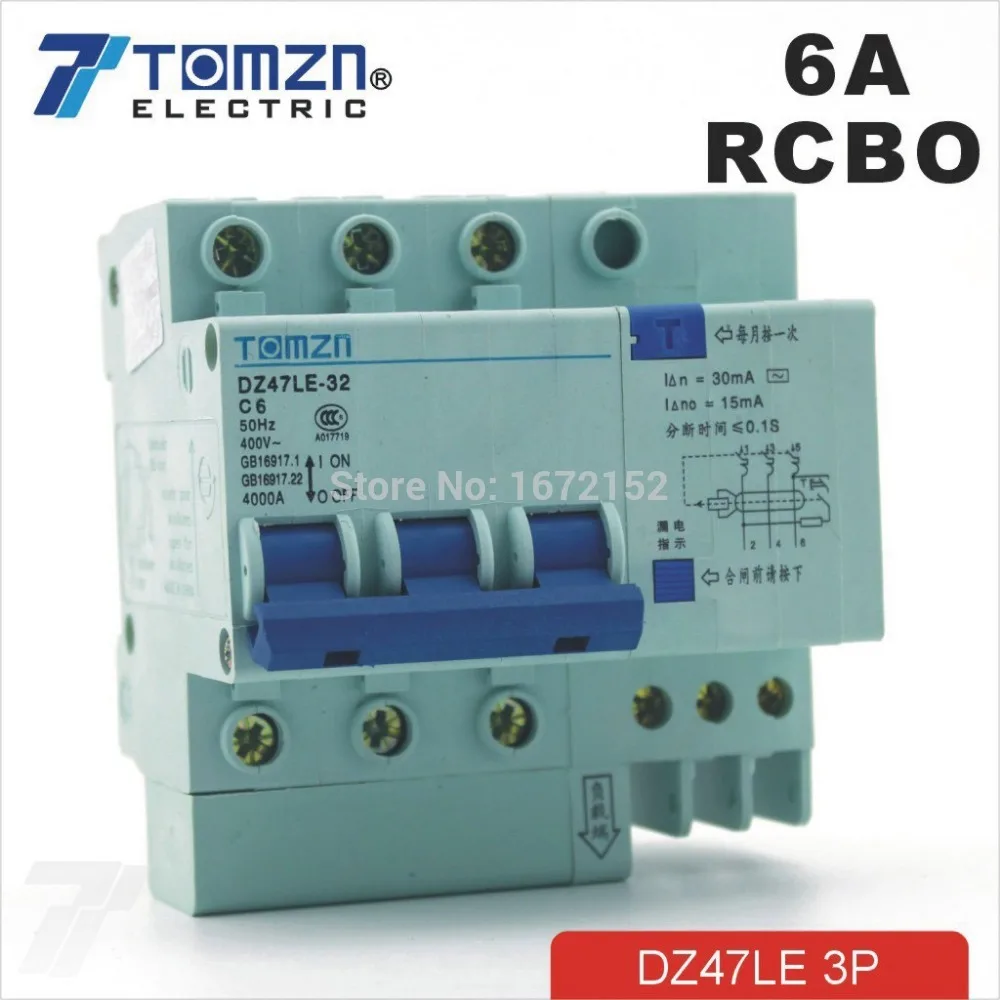 

DZ47LE 3P 6A 400V~ 50HZ/60HZ Residual current Circuit breaker with over current and Leakage protection RCBO