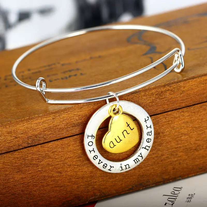Family Jewelry Love Heart Charms Bangle Aunt Forever In My Heart Bracelet Women Girls Gifts Niece Nephew Aunt Bangles Wristband
Family Jewelry Love Heart Charms Bangle Aunt Forever In My Heart Bracelet Women Girls Gifts Niece Nephew Aunt Bangles Wristband