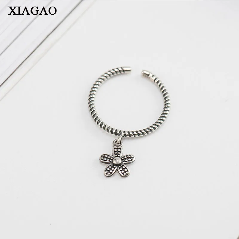 

XIAGAO 2018 Pure 100% 925 Sterling Silver Ring Flower Pendent Unique Open Rings for Women Wedding Birthday Gift Jewelry AART0242