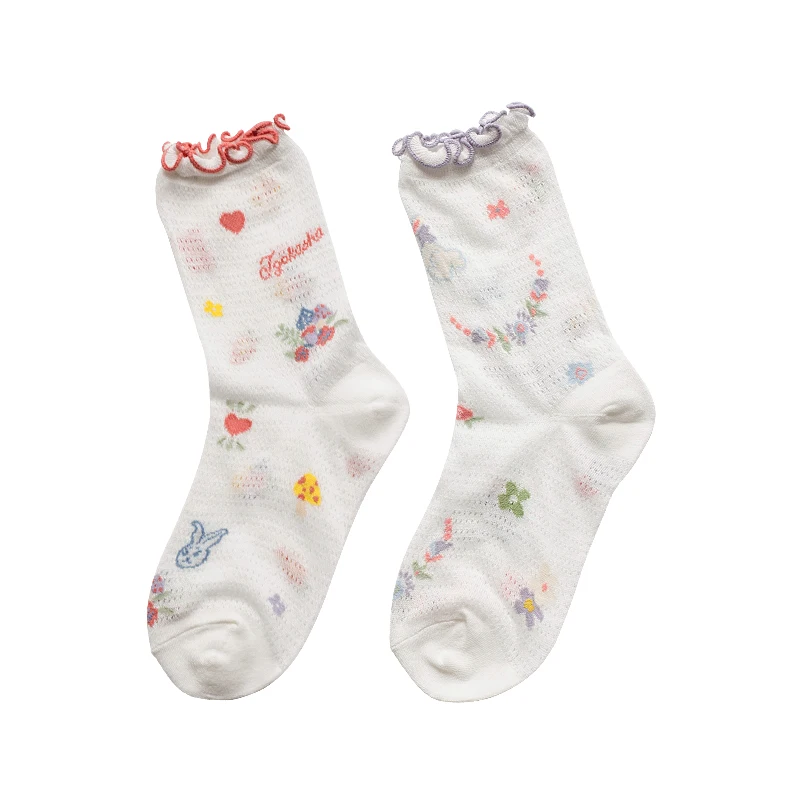 

Summer Fashion Sweet Women Thin Socks Cute Bunny Ruffle Letters Socks For Teenage Girls Preppy Style