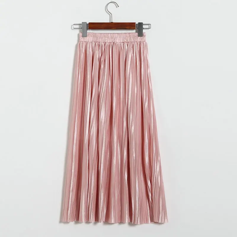Lustrous pleated skirt metallic mid-length skirt for women of fall 2017 new Korean style joker long skirt (32)