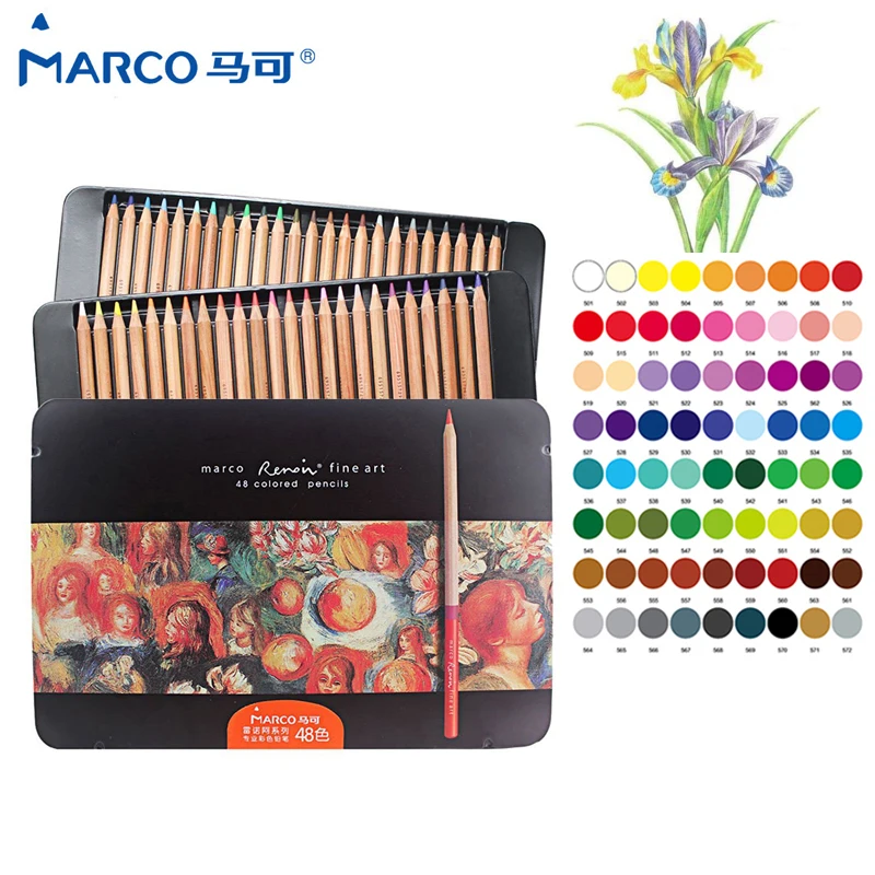 Marco Renoir 24/36/48/72/100 professional Oily Color Pencils lapices de colores for Coloured Drawing Pencil Set Art Supplies
Marco Renoir 24/36/48/72/100 professional Oily Color Pencils lapices de colores for Coloured Drawing Pencil Set Art Supplies