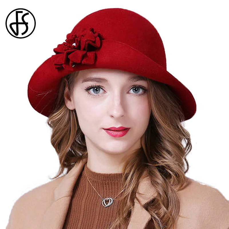 FS Women Hat Elegant 100% Wool Red Blue Black Fedoras Vintage Wide Brim Felt Ladies Flower Autumn Winter Bowler Cloche Hats
FS Women Hat Elegant 100% Wool Red Blue Black Fedoras Vintage Wide Brim Felt Ladies Flower Autumn Winter Bowler Cloche Hats