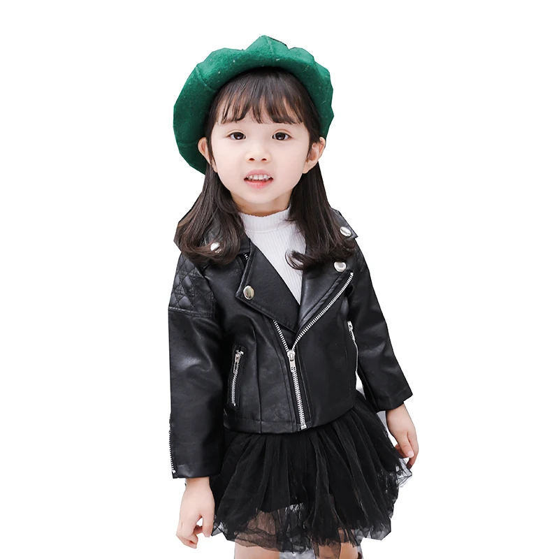 Фото 1-7 years old girls and boys PU jacket Spring Autumn children's Motorcycle leather outwear fashion diamond quilted zipper coat | Мать и