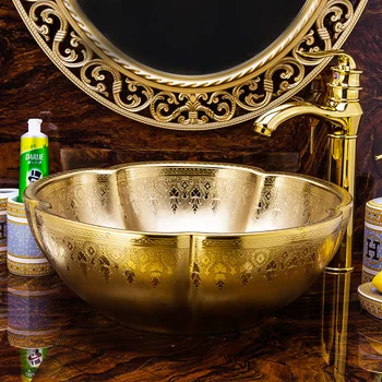 Chinese Gold flower ceramic sink bathroom basin 
Chinese Gold flower ceramic sink bathroom basin