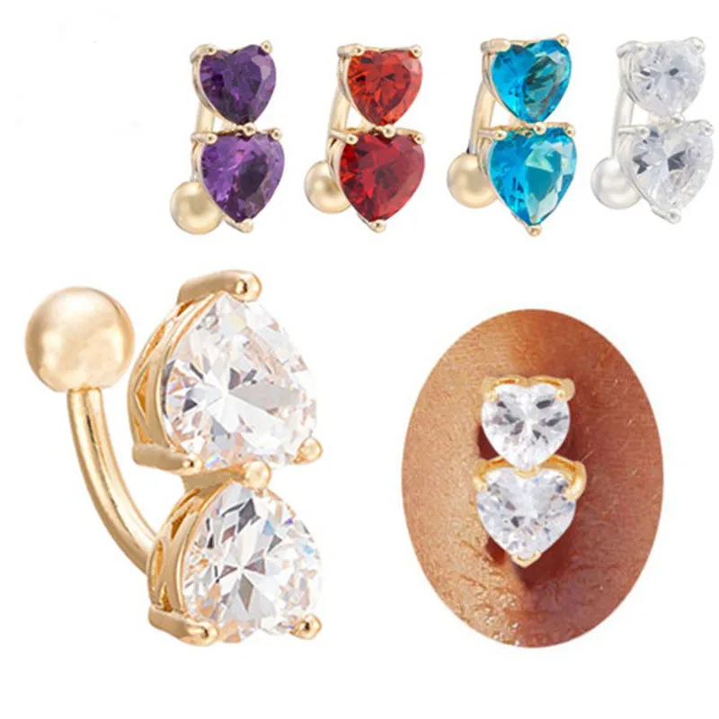 1PC Gold Silver Belly Button Rings Double Heart Zircon Belly Piercing Navel Earring Stainless Steel Body Jewelry Piercings 2019
1PC Gold Silver Belly Button Rings Double Heart Zircon Belly Piercing Navel Earring Stainless Steel Body Jewelry Piercings 2019