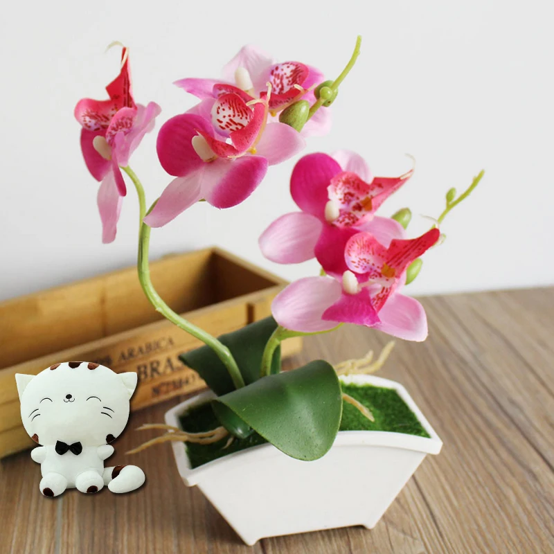 

Simulation Mini Plant Potted Phalaenopsis Fashion Ornament Artificial Flower Butterfly Orchid Fake Flowers for Home Decoration