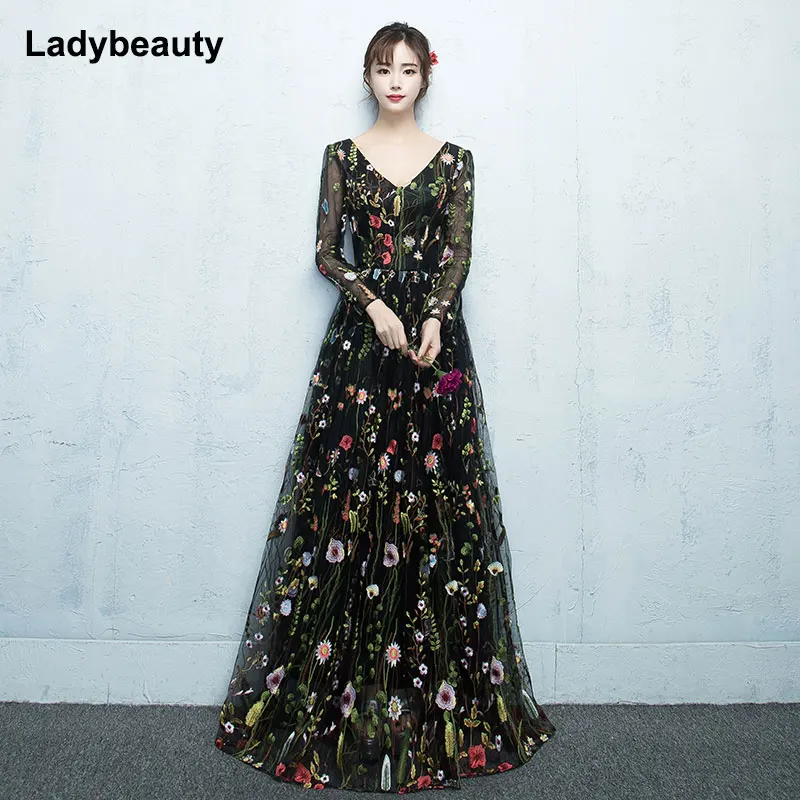 Женское вечернее платье на шнуровке Ladybeauty, Черное вечернее платье с длинными рукавами и цветочной вышивкой, вечерние платья
Женское вечернее платье на шнуровке Ladybeauty, Черное вечернее платье с длинными рукавами и цветочной вышивкой, вечерние платья