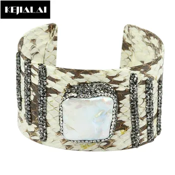 Fashion Bohemia Style Python Leather Bangle Women Men Jewelry Paved Rhinestone Freshwater Pearl Shell Bracelet Charm Open Cuff
Fashion Bohemia Style Python Leather Bangle Women Men Jewelry Paved Rhinestone Freshwater Pearl Shell Bracelet Charm Open Cuff