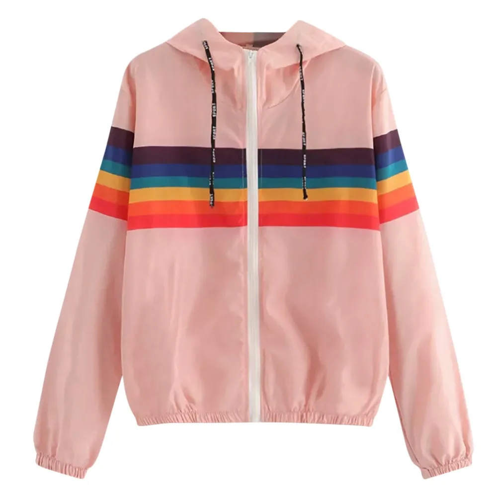 Female Long Sleeve Jacket Womens Long Sleeve Rainbow Stripe Patchwork Sweatshirt Hooded Overcoat Blouse USPS Dropshipping
Female Long Sleeve Jacket Womens Long Sleeve Rainbow Stripe Patchwork Sweatshirt Hooded Overcoat Blouse USPS Dropshipping