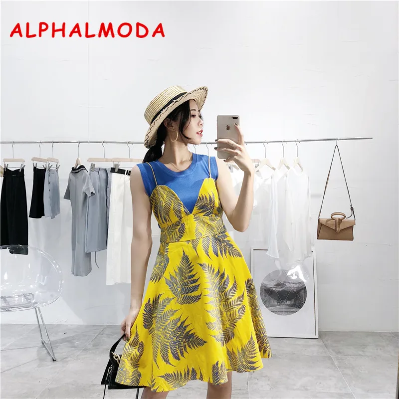 ALPHALMODA Knitted Vest + Sling Dress 2pcs Holiday Set Women Bright Coconut Tree Printed Dress Casual Summer 2pcs Sets
ALPHALMODA Knitted Vest + Sling Dress 2pcs Holiday Set Women Bright Coconut Tree Printed Dress Casual Summer 2pcs Sets