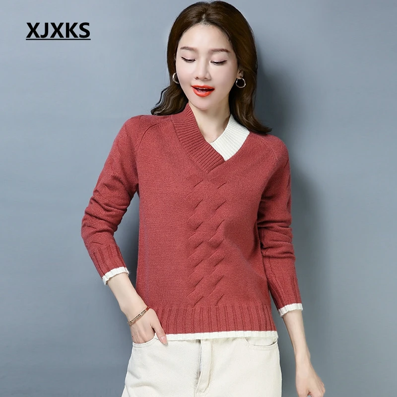 XJXKS harajuku 2019 new high quality women pullover sweater patchwork spring and autumn new sale women knitted sweater
XJXKS harajuku 2019 new high quality women pullover sweater patchwork spring and autumn new sale women knitted sweater