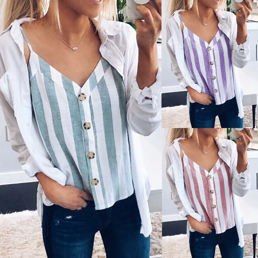 Women's Button Down V Neck Striped Blue Purple Red Tanks Tops Loose Casual Sleeveless Blouses Female Camisa Summer Girl's Camis
Women's Button Down V Neck Striped Blue Purple Red Tanks Tops Loose Casual Sleeveless Blouses Female Camisa Summer Girl's Camis