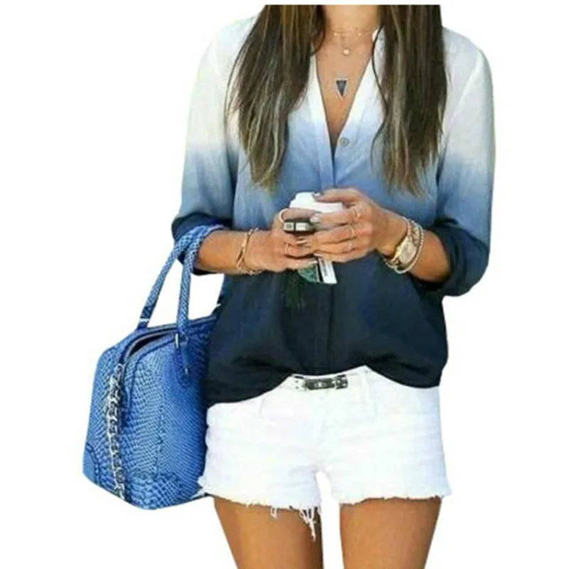 Uguest Women Blouse Chiffon Stand Collar Long Sleeve Button Gradient Blue Pink Casual Tops Summer blouses Female tops
Uguest Women Blouse Chiffon Stand Collar Long Sleeve Button Gradient Blue Pink Casual Tops Summer blouses Female tops